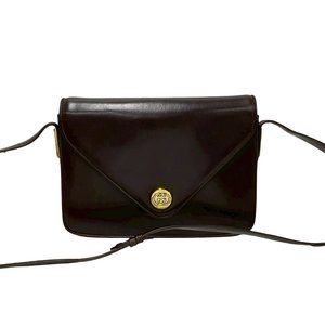 GUCCI Vintage GG Logo Metal Leather Semi-Shoulder Bag/Handbag Brown 82811